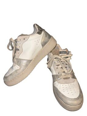 Victoria White & Metallic Silver Low-Top Sneakers